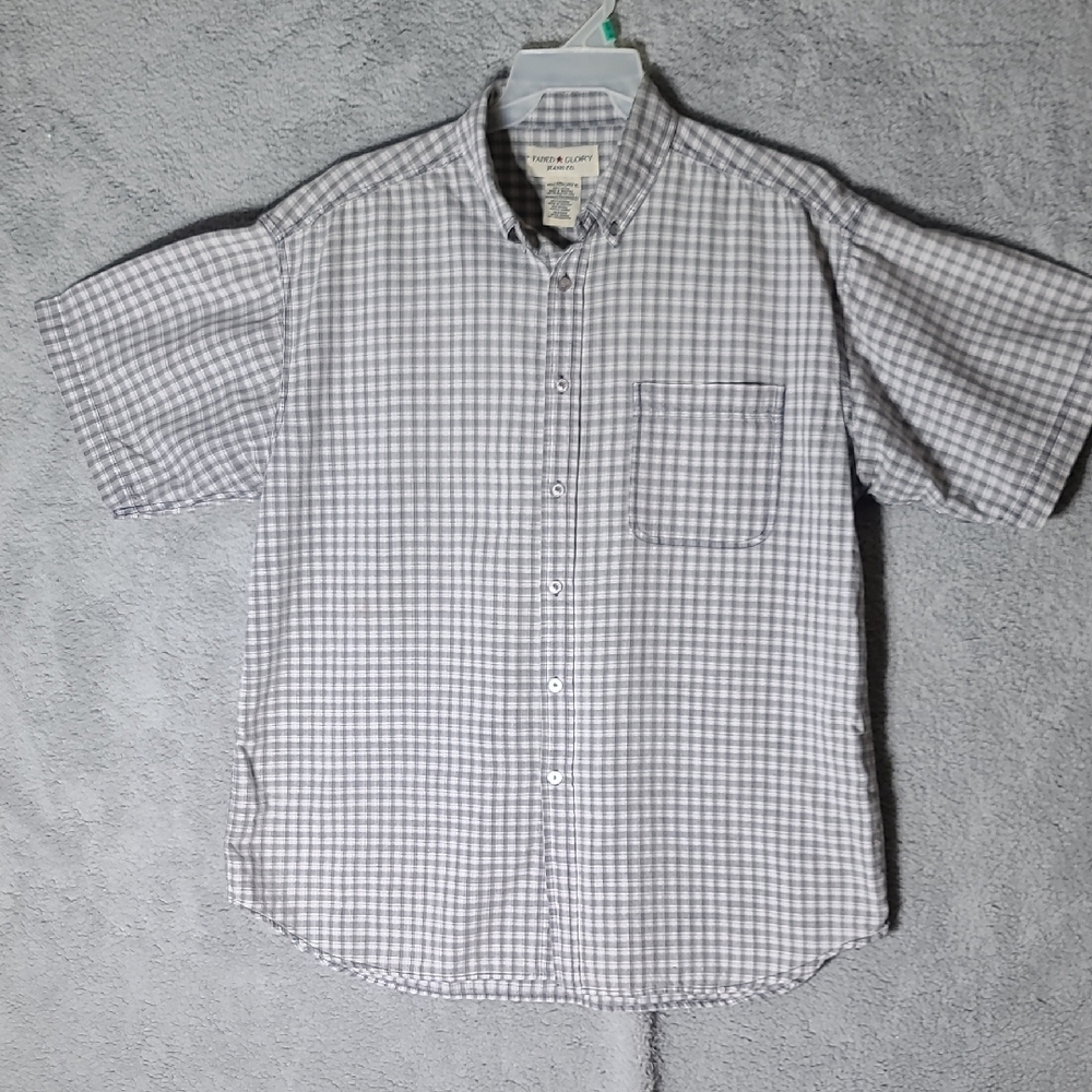 Faded Glory Gray Casual Button Down Shirt Lightweight Cotton